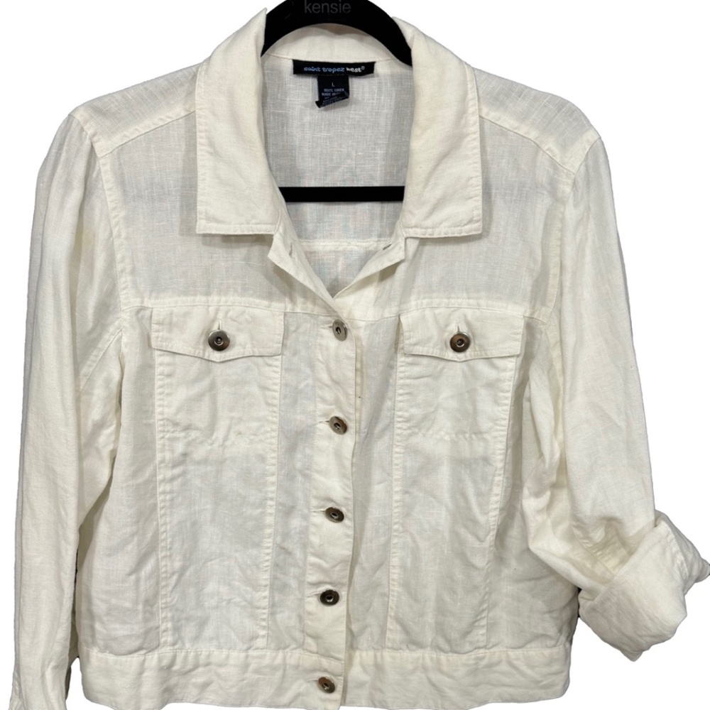 Saint Tropez West White Linen jacket Size L